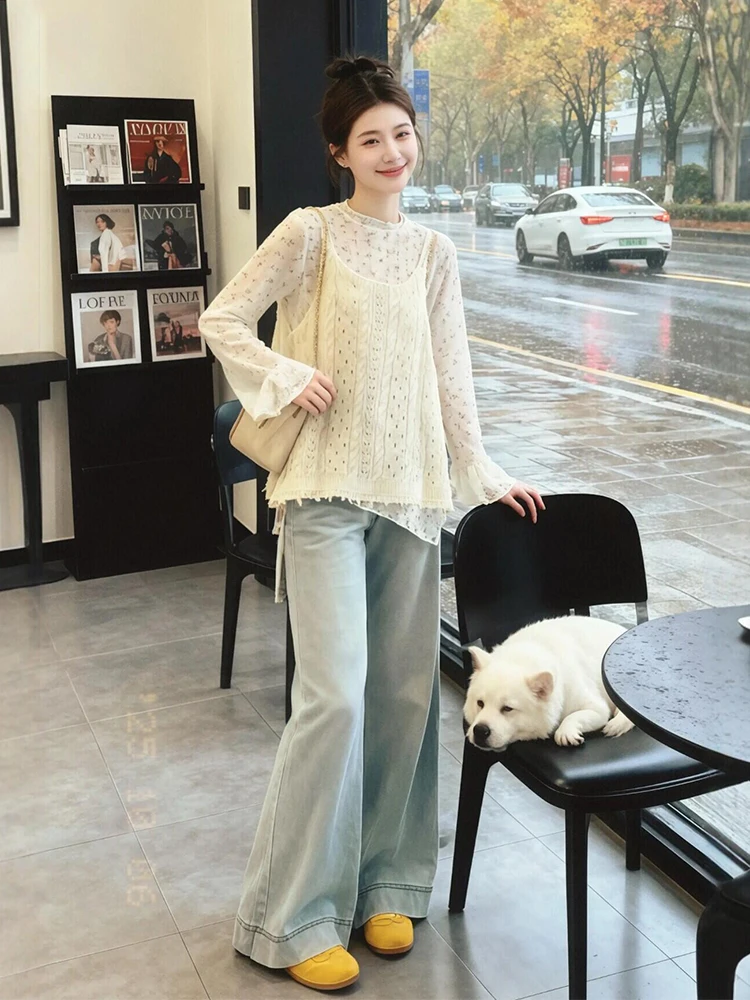 Summer New plus Size Women's Korean Style Hollow out Floral Crop Top Wide Leg Pants Three Piece Set Casual Wear for Teens
Summer New plus Size Women's Korean Style Hollow out Floral Crop Top Wide Leg Pants Three Piece Set Casual Wear for Teens