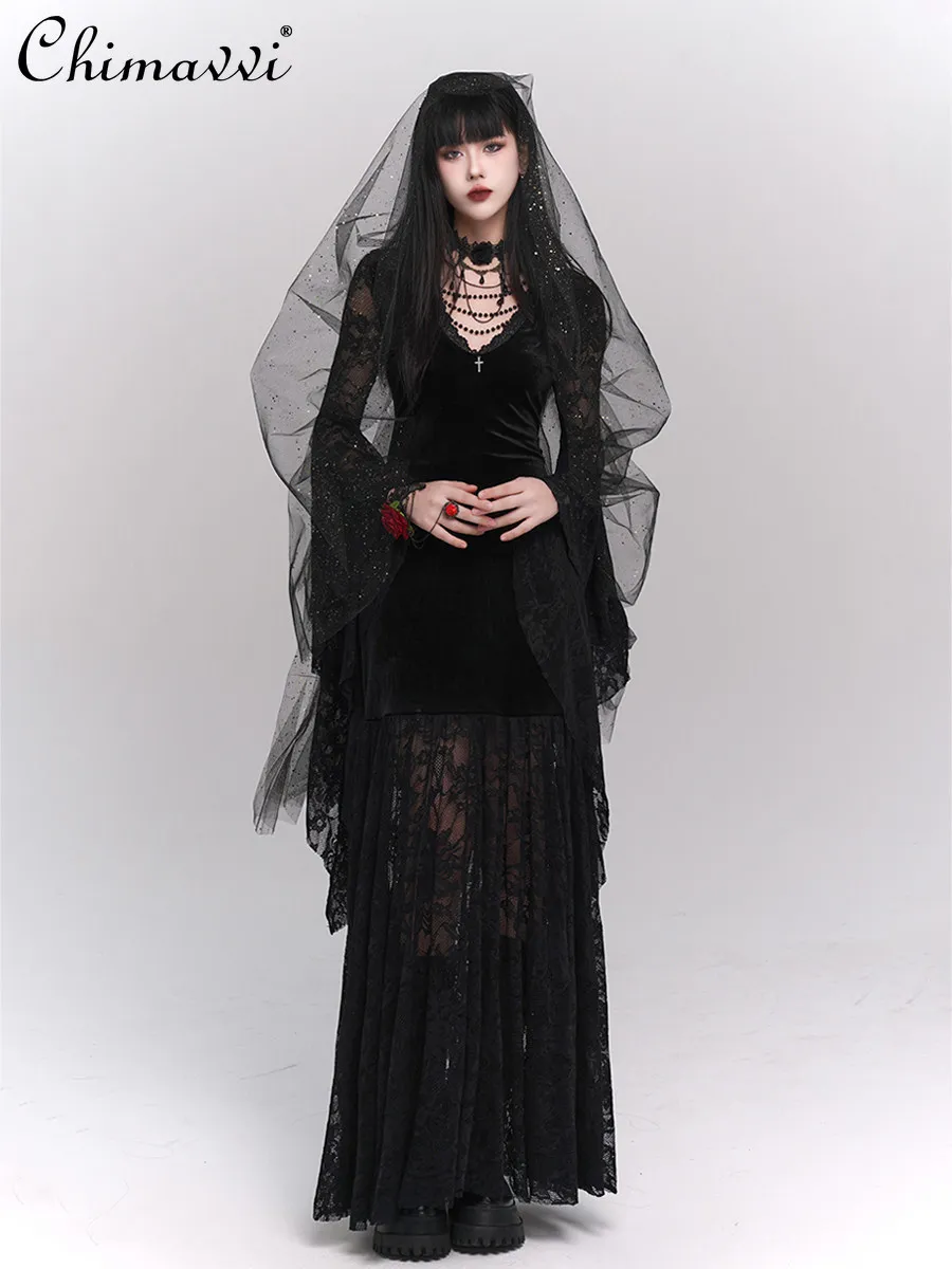 2026 Spring and Autumn New Gothic Style Black Velvet Lace Dress Punk Dark Lolita Cosplay Elegant Long Party Gown Dresses
2026 Spring and Autumn New Gothic Style Black Velvet Lace Dress Punk Dark Lolita Cosplay Elegant Long Party Gown Dresses