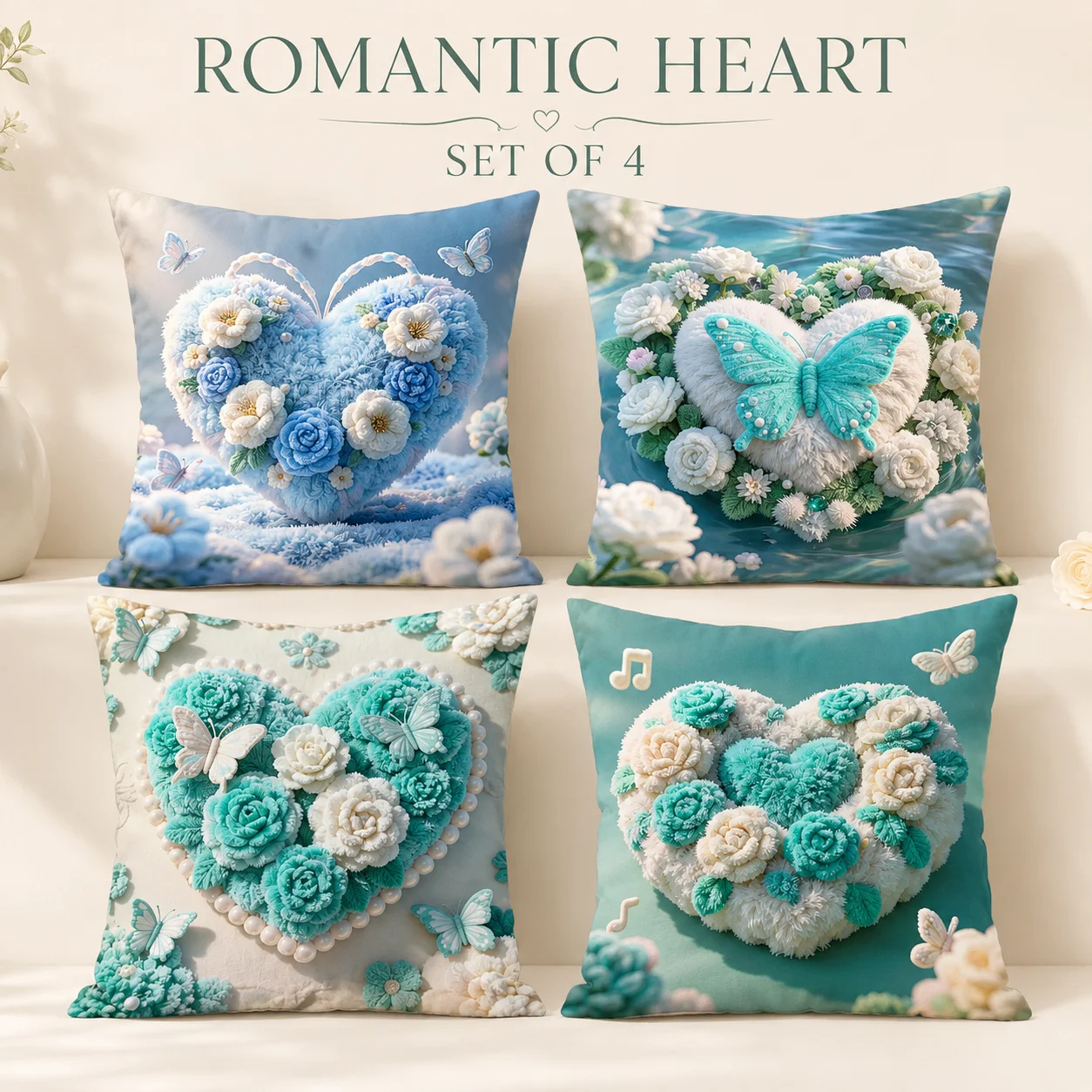 Romantic Heart Pillow Covers 4PCS Set 2D Flat Printed Peach Skin Blue Floral Butterfly Cushion Cover Wedding Home Sofa Decor
Romantic Heart Pillow Covers 4PCS Set 2D Flat Printed Peach Skin Blue Floral Butterfly Cushion Cover Wedding Home Sofa Decor
