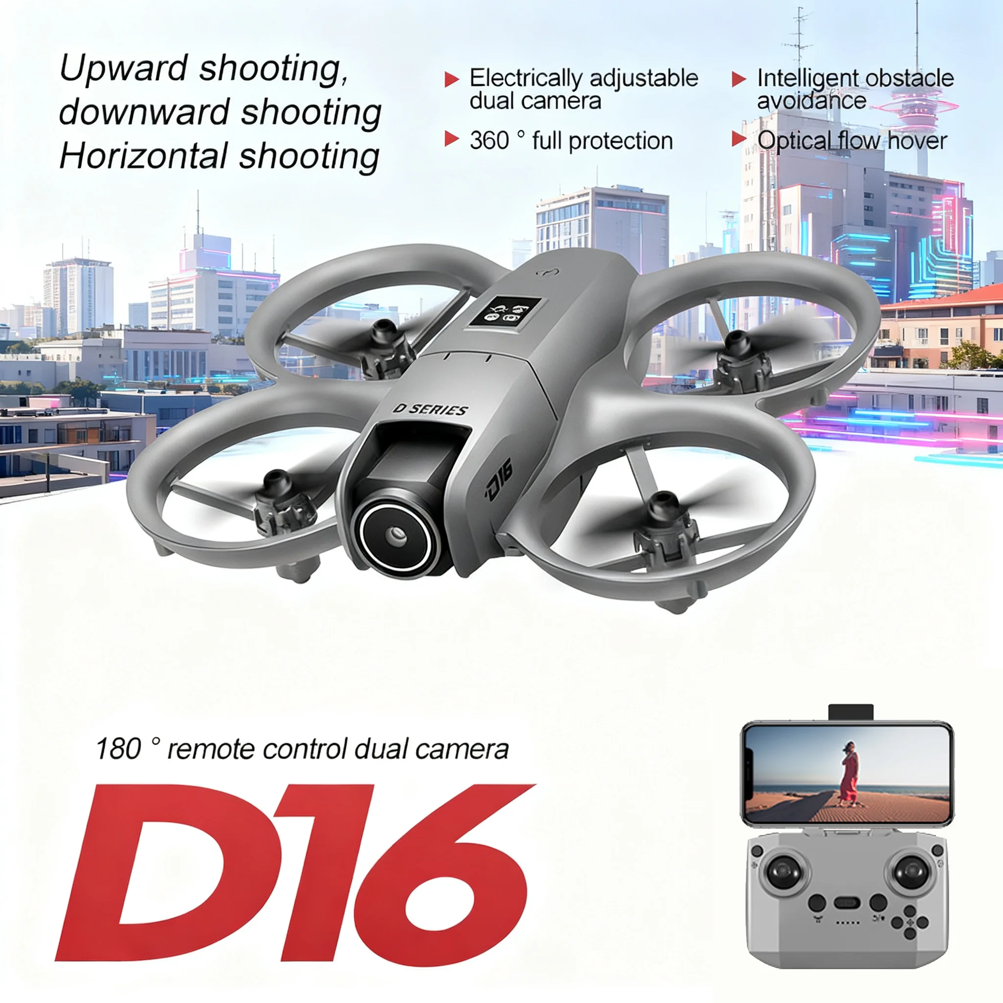 Мини-дрон D16, камера 4K HD 180° ° Электрически регулируемая линза, конструкция предотвращения столкновений, радиоуправляемый квадрокоптер, дрон с оптическим позиционированием потока
Мини-дрон D16, камера 4K HD 180° ° Электрически регулируемая линза, конструкция предотвращения столкновений, радиоуправляемый квадрокоптер, дрон с оптическим позиционированием потока