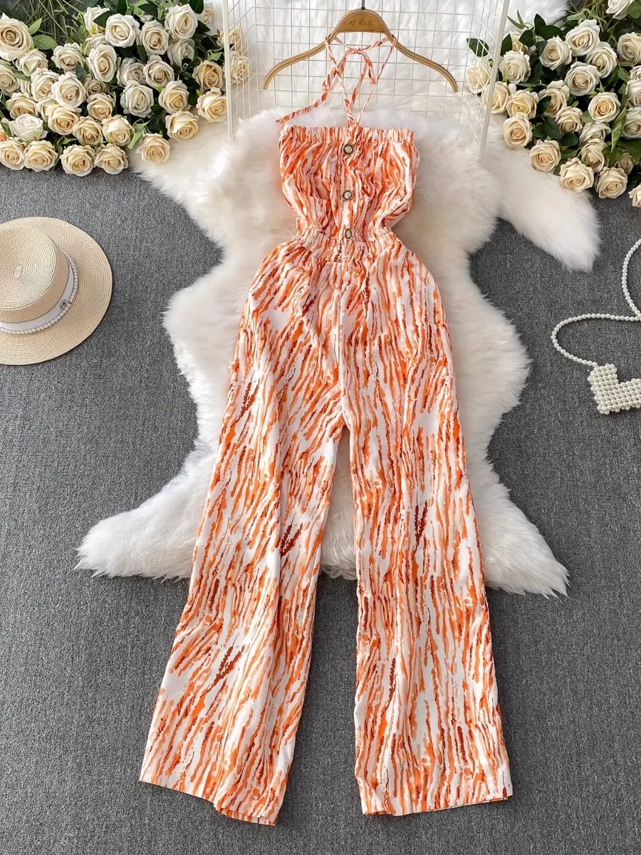 Foamlina 2025 Summer New High Street Straight Wide Leg Jumpsuit Female Chic Print Backless Halter Elastic Cinched Waist Playsuit
Foamlina 2025 Summer New High Street Straight Wide Leg Jumpsuit Female Chic Print Backless Halter Elastic Cinched Waist Playsuit