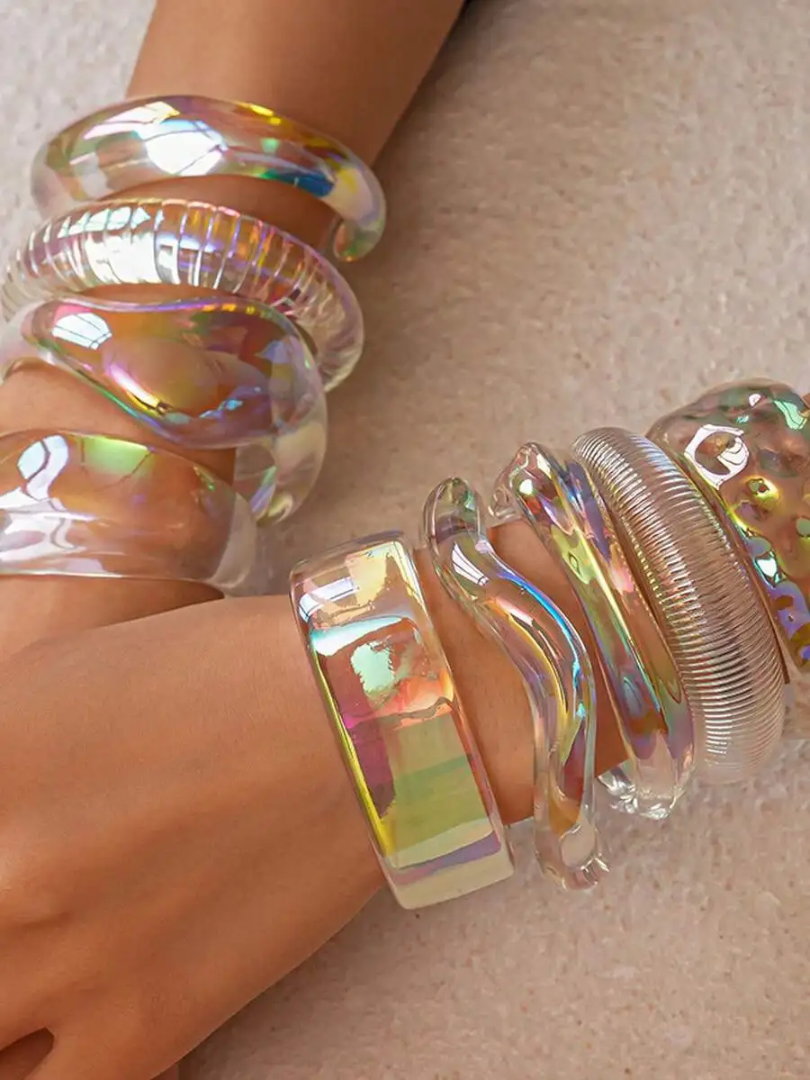 Iridescent Acrylic Asymmetrical Geometric Bangles Minimalist Unique Elegant Bracelet For Women
Iridescent Acrylic Asymmetrical Geometric Bangles Minimalist Unique Elegant Bracelet For Women