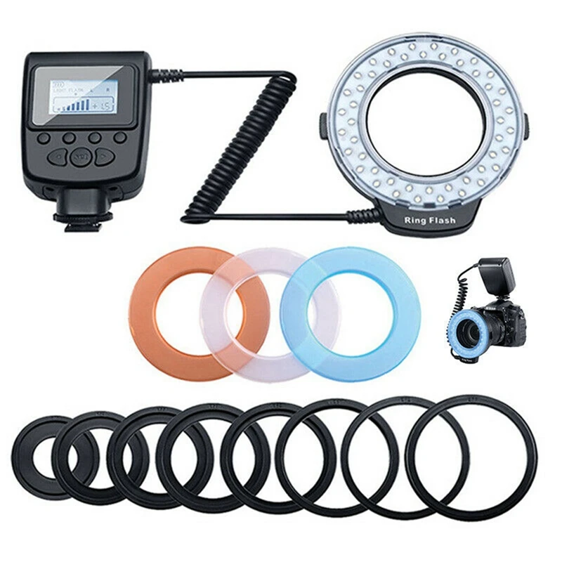 Macro LED Ring Flash Light Kit With 8 Adapter Ring For Canon Nikon Pentax Olympus Panasonic DSLR Camera Flash
Macro LED Ring Flash Light Kit With 8 Adapter Ring For Canon Nikon Pentax Olympus Panasonic DSLR Camera Flash