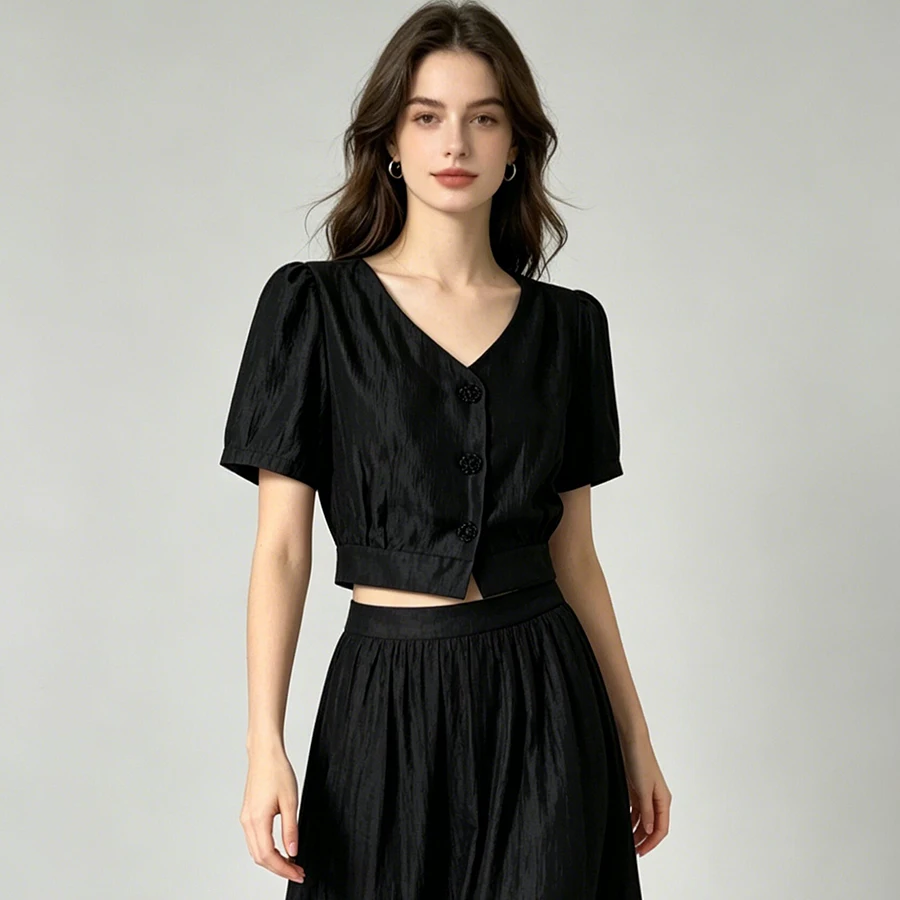 LIMO Women's Satin Cropped Blouse V Neck Puff Sleeve Tie Back Bow Knot Short Top Button Up Summer Shirt
LIMO Women's Satin Cropped Blouse V Neck Puff Sleeve Tie Back Bow Knot Short Top Button Up Summer Shirt