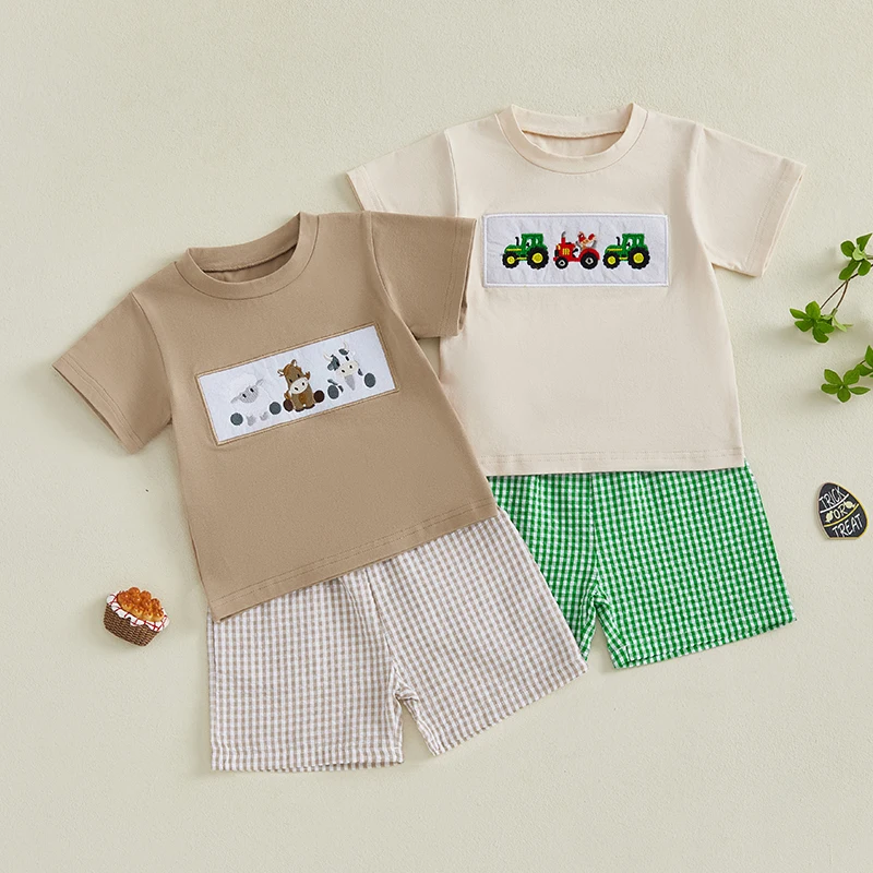 Newborn Clothes Set Toddler Baby Boy Short Sleeve Cow/Tractor Embroidery Tops and Plaid Shorts 2pcs Baby Boy Summer Clothing Set
Newborn Clothes Set Toddler Baby Boy Short Sleeve Cow/Tractor Embroidery Tops and Plaid Shorts 2pcs Baby Boy Summer Clothing Set