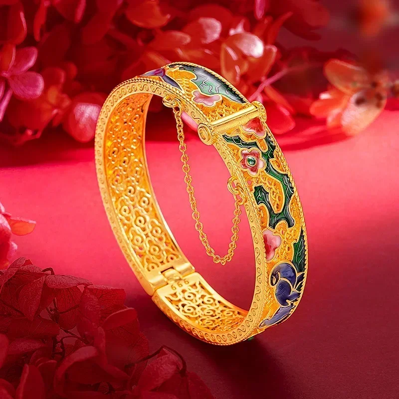 9999 Real Gold 24K Court Vintage Wind Silk Enamel Magpie Bracelet, Gold Women's Burnt Blue Happy Branch Plum Blossom Bracelet
9999 Real Gold 24K Court Vintage Wind Silk Enamel Magpie Bracelet, Gold Women's Burnt Blue Happy Branch Plum Blossom Bracelet