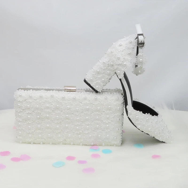 White Flower Bridal Wedding shoes for Women Pointed Toe Ankle Strap shoes and purse for woman Fashion Party shoes High Pumps
White Flower Bridal Wedding shoes for Women Pointed Toe Ankle Strap shoes and purse for woman Fashion Party shoes High Pumps
