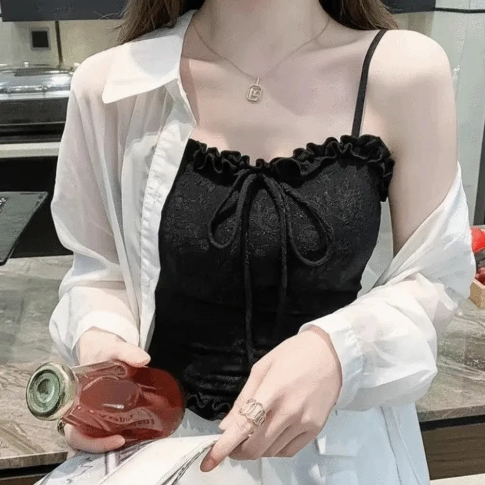 Sling Tank Top Ruffle Sweet Crop Top Bowknot Slim Fit Women's Camisole Summer Lace Vest Top Hollow Out
Sling Tank Top Ruffle Sweet Crop Top Bowknot Slim Fit Women's Camisole Summer Lace Vest Top Hollow Out