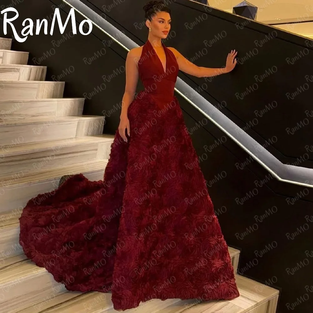 Ranmo Elegant A Line Wine Red V-Neck Halter Evening Dress 3D Flowers Lace Customsied for Women 2025 Wedding Party Formal Gown
Ranmo Elegant A Line Wine Red V-Neck Halter Evening Dress 3D Flowers Lace Customsied for Women 2025 Wedding Party Formal Gown