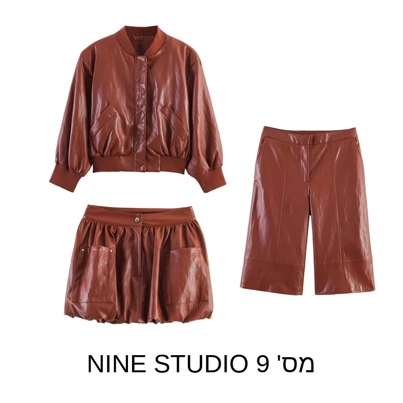 Nine Zar Women's Fashion Set Pilot Jacket Coat Skirt Leather Shoulder Pads Long Sleeve Short Length Spring Season
Nine Zar Women's Fashion Set Pilot Jacket Coat Skirt Leather Shoulder Pads Long Sleeve Short Length Spring Season