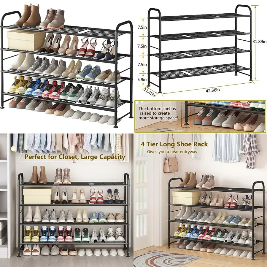 Shoe Rack Long 4 Tier Shoe Storage Organizer Metal Wide Shoe Shelf for Closet Entryway Bedroom 24 Paris Large Capacity
Shoe Rack Long 4 Tier Shoe Storage Organizer Metal Wide Shoe Shelf for Closet Entryway Bedroom 24 Paris Large Capacity