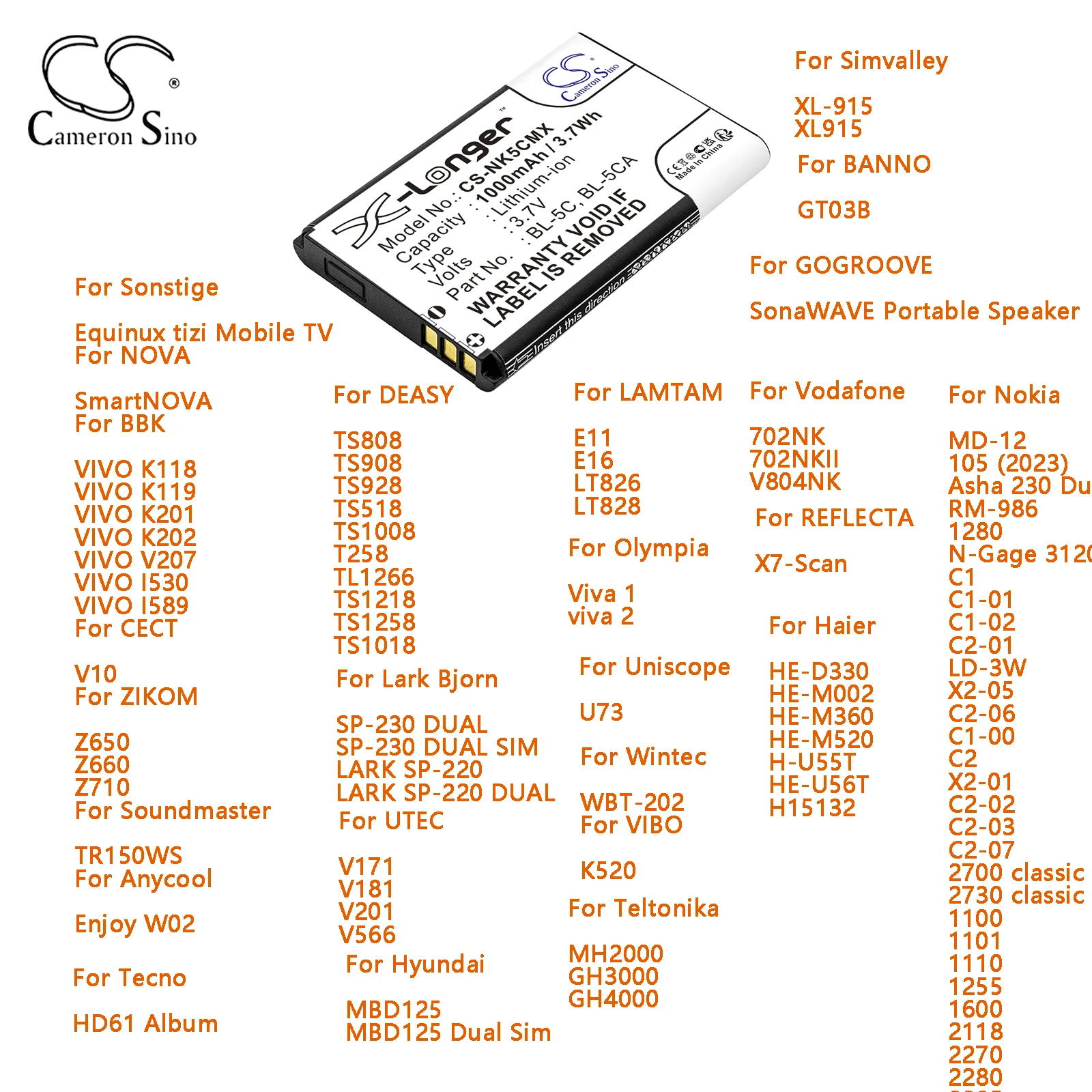 Аккумулятор динамика для Nokia MD-12 105 (2023) 105 4G (2023) TA-1034 Asha 230 DualSim RM-986 1280 N-Gage 3120 C1 C1-01 C1-02 series
Аккумулятор динамика для Nokia MD-12 105 (2023) 105 4G (2023) TA-1034 Asha 230 DualSim RM-986 1280 N-Gage 3120 C1 C1-01 C1-02 series