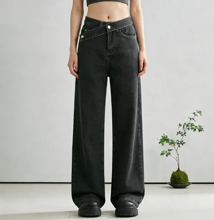 Autumn Winter Women High-Waisted Asymmetrical Waistband Denim Jeans Loose Wide-Leg Floor-Length Boyfriend Pants Casual Commute
Autumn Winter Women High-Waisted Asymmetrical Waistband Denim Jeans Loose Wide-Leg Floor-Length Boyfriend Pants Casual Commute