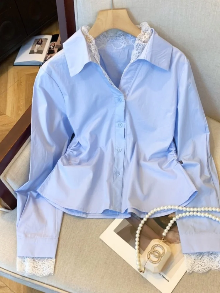 Синяя кружевная блузка с вырезами на плечах, женская, весенняя, модная, с эффектом утяжки талии, для ношения под одеждой, в корейском стиле, свободного кроя, с длинными рукавами
Синяя кружевная блузка с вырезами на плечах, женская, весенняя, модная, с эффектом утяжки талии, для ношения под одеждой, в корейском стиле, свободного кроя, с длинными рукавами