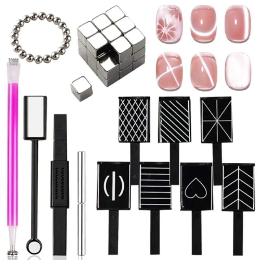 Nail art tool set for DIY cat eye effect: 59 pcs magnetic tools including strong wand, cube round beads in silver, black, goldd
Nail art tool set for DIY cat eye effect: 59 pcs magnetic tools including strong wand, cube round beads in silver, black, goldd