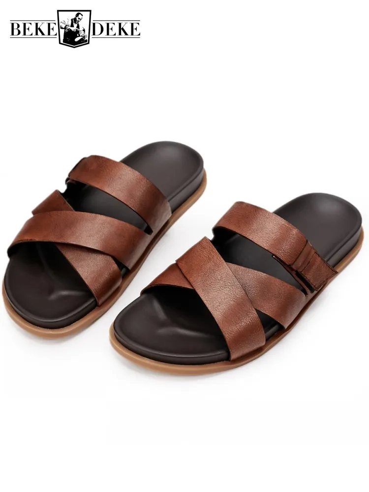 Summer Mens Cross Strap Cowhide Genuine Leather Slippers Casual Outside Beach Slides Fashion Male Comfortable Flats Slippers 44
Summer Mens Cross Strap Cowhide Genuine Leather Slippers Casual Outside Beach Slides Fashion Male Comfortable Flats Slippers 44