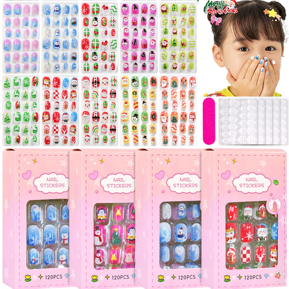 120Pcs Children Christmas Fake Nail Tips Cartoon Santa Claus Snowman Christmas Tree Kids Press on nails 6-14Year Child Fake Nail 
120Pcs Children Christmas Fake Nail Tips Cartoon Santa Claus Snowman Christmas Tree Kids Press on nails 6-14Year Child Fake Nail