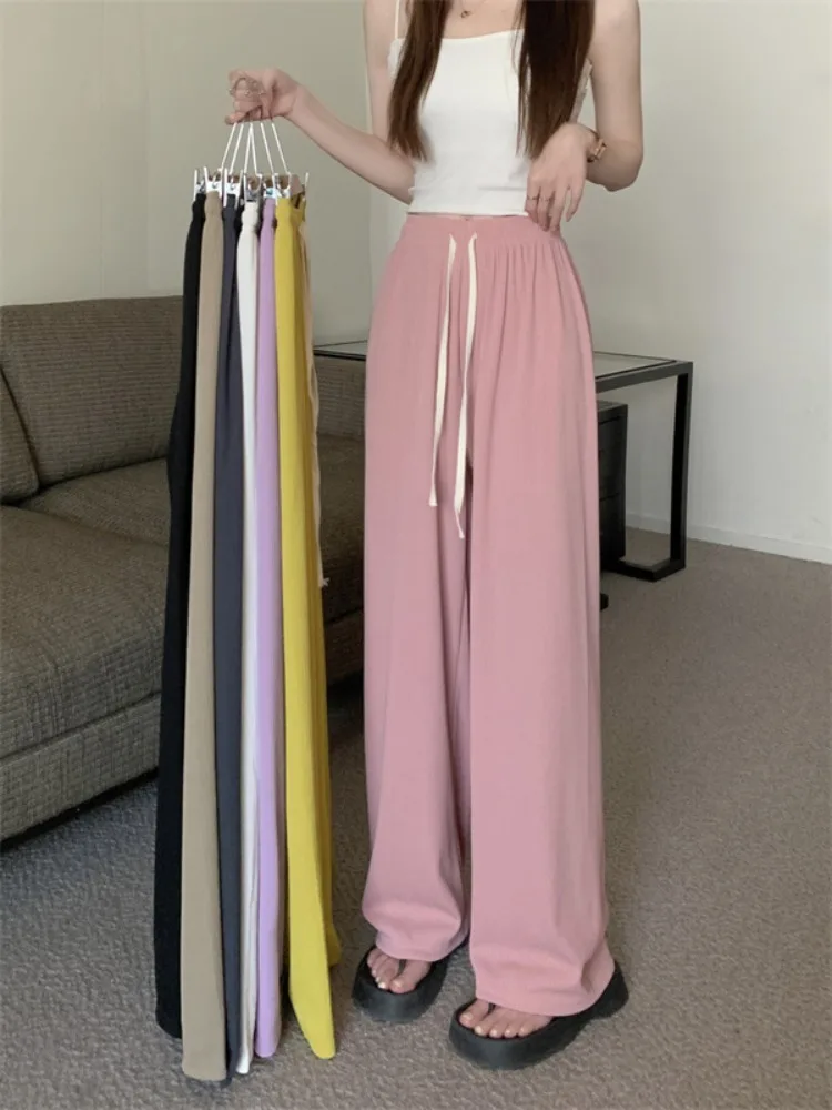 Elegant Women's Ice Silk Pants Wide Leg Lace Up High Waisted Trousers Loose Casual Stacked Green Summer Pants Women
Elegant Women's Ice Silk Pants Wide Leg Lace Up High Waisted Trousers Loose Casual Stacked Green Summer Pants Women