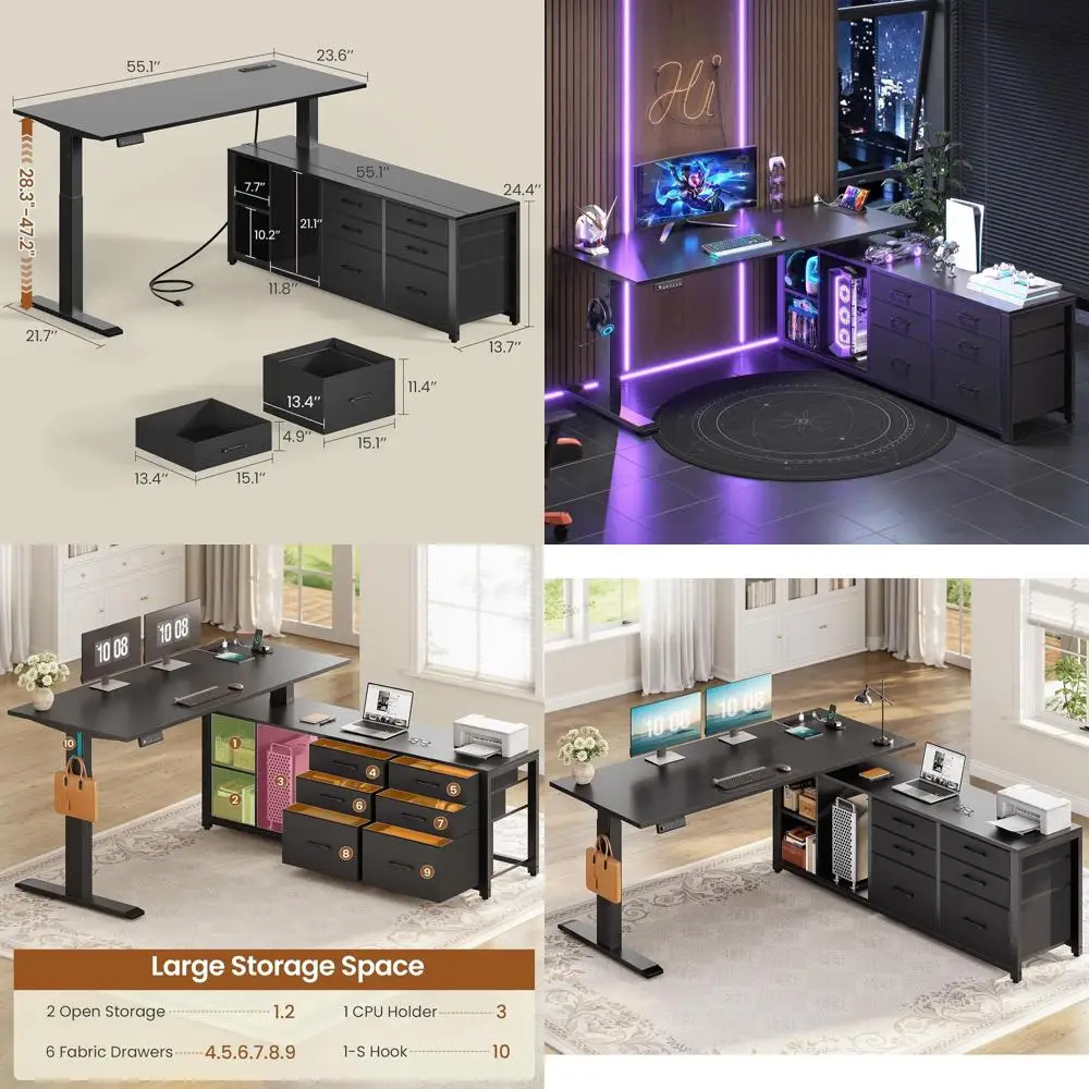 55 L-Shaped Electric Adjustable Height Desk with 6 Fabric Drawers and Storage, Ideal for Home or Office (Black)
55 L-Shaped Electric Adjustable Height Desk with 6 Fabric Drawers and Storage, Ideal for Home or Office (Black)