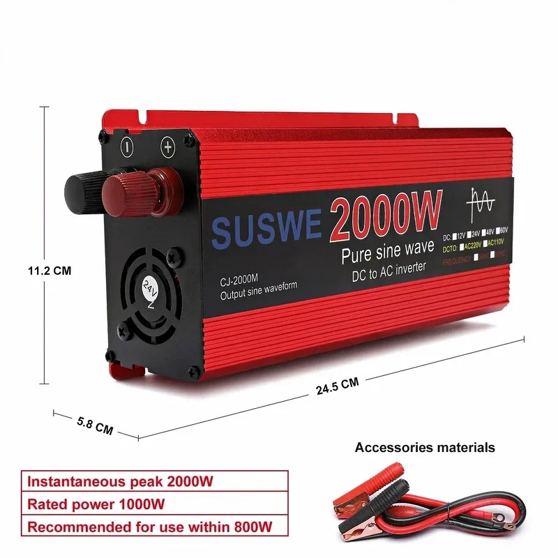 Pure Sine Wave Inverter DC to AC 12V/24V to 220V 50HZ/60HZ 1000W 2000W 3000W Car Power Inverter with LED Display
Pure Sine Wave Inverter DC to AC 12V/24V to 220V 50HZ/60HZ 1000W 2000W 3000W Car Power Inverter with LED Display