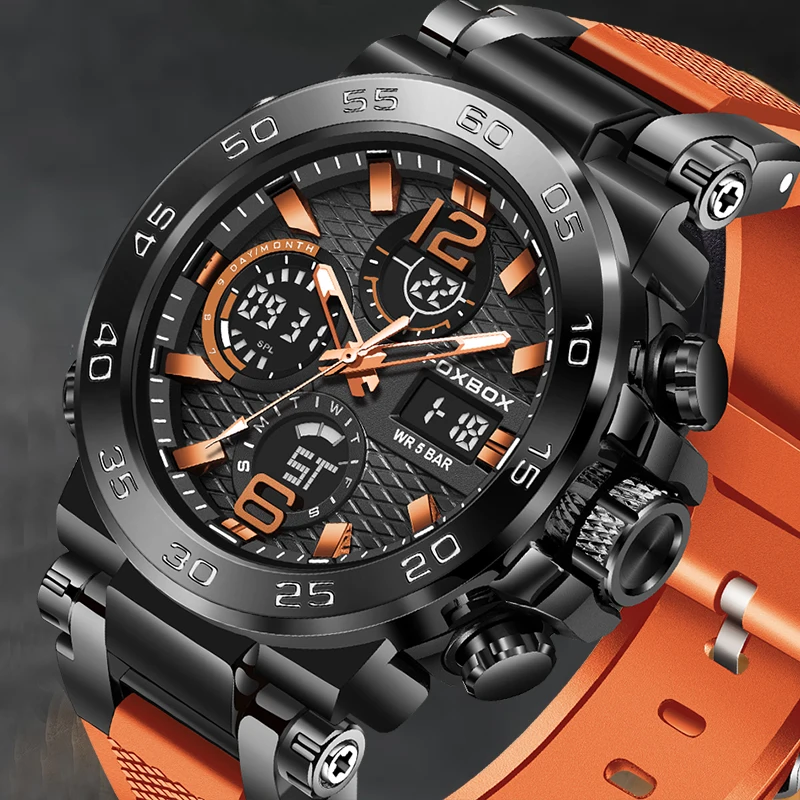 FOXBOX New Orange Silicone Waterproof Quartz Watches For Men Fashion Business Sport Men Digital Watch LED Electronic Clock Male
FOXBOX New Orange Silicone Waterproof Quartz Watches For Men Fashion Business Sport Men Digital Watch LED Electronic Clock Male