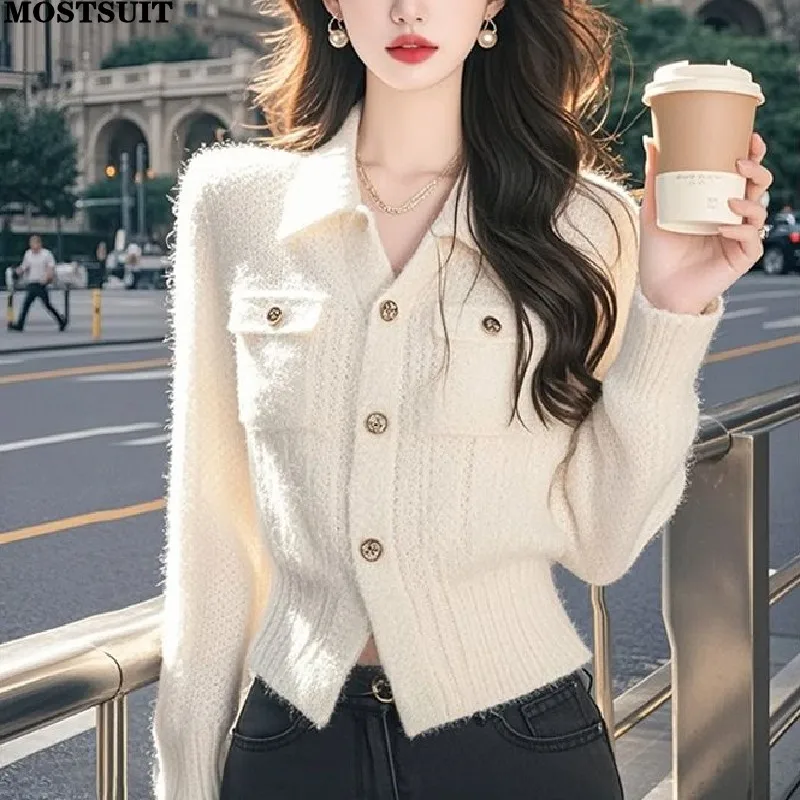 White Elegant Knit Cardigan Women Sweaters 2025 Spring Stylish Workwear Korean Fashion Knitwear Tops Single-breasted Jumpers
White Elegant Knit Cardigan Women Sweaters 2025 Spring Stylish Workwear Korean Fashion Knitwear Tops Single-breasted Jumpers