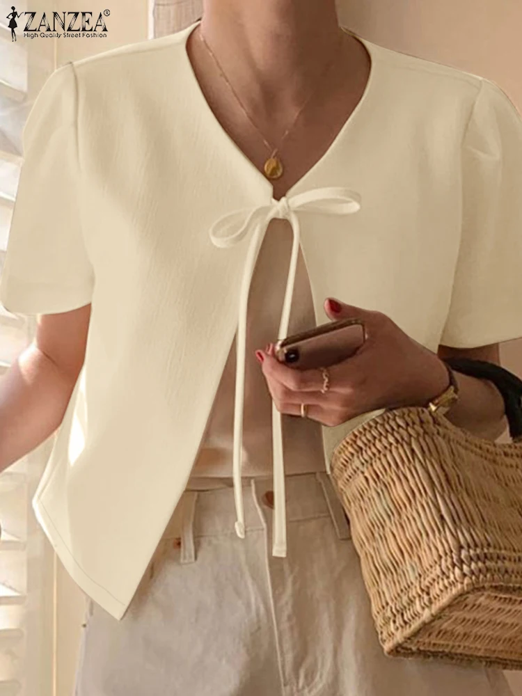 ZANZEA 2025 Summer Casual Blouses Short Sleeve Women Crinkled Texture Lace-Up Shirts Elegant Vacation Solid Color Cardigan Tops
ZANZEA 2025 Summer Casual Blouses Short Sleeve Women Crinkled Texture Lace-Up Shirts Elegant Vacation Solid Color Cardigan Tops