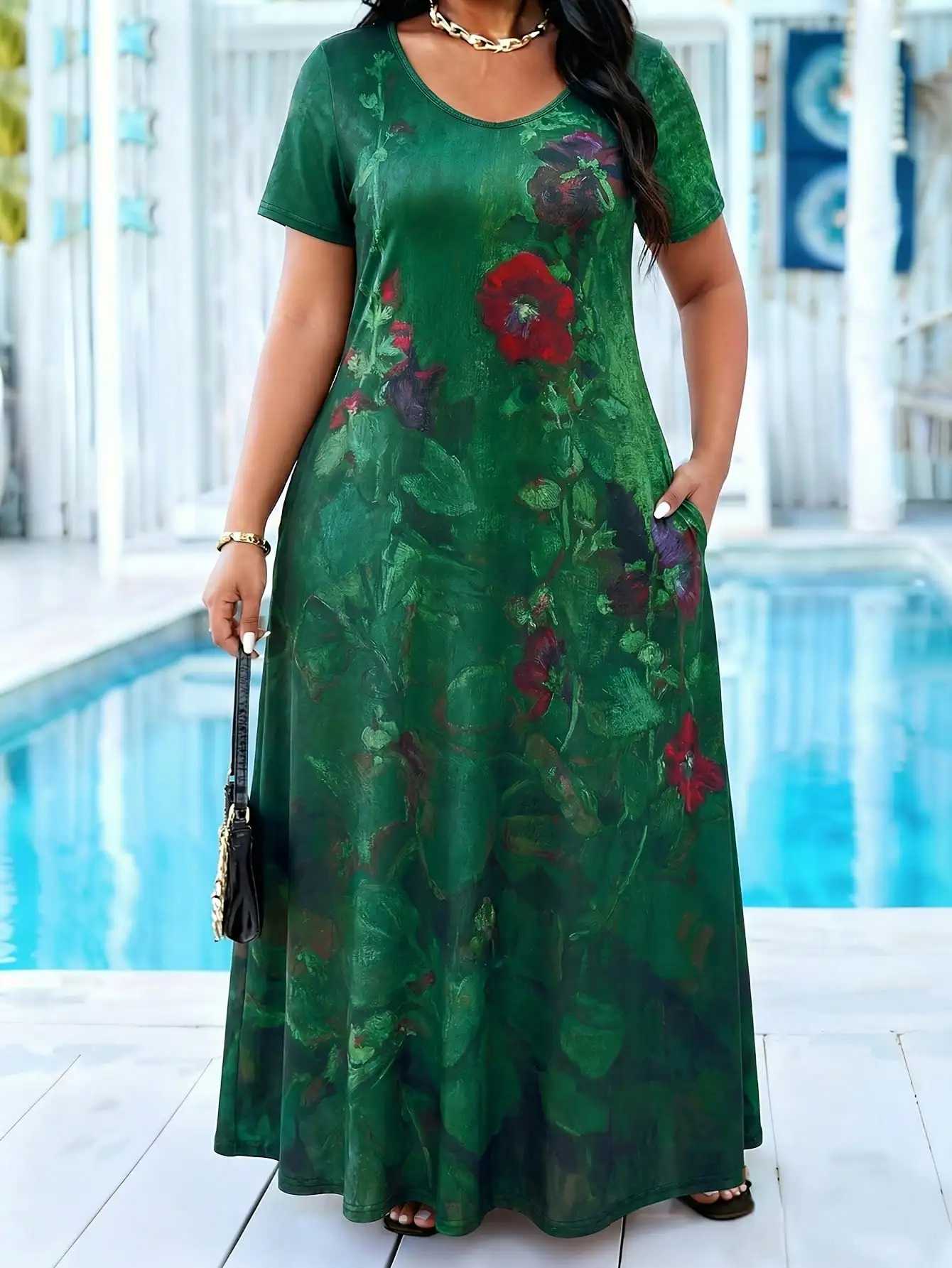 Summer Casual Plus Size Dress, Green Floral Short Sleeve Maxi Dress, Loose Fit Sundress for Curvy Women,Casual Long Dress
Summer Casual Plus Size Dress, Green Floral Short Sleeve Maxi Dress, Loose Fit Sundress for Curvy Women,Casual Long Dress
