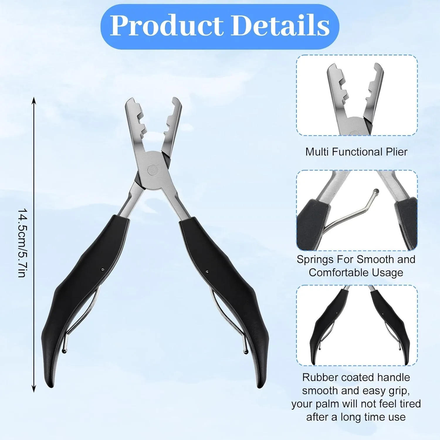 5.7 inch 2 in 1 Black Handle Plier with Flat Grooves 3mm and 5mm grooves Pre-Bonded Hair Extension Clamp
5.7 inch 2 in 1 Black Handle Plier with Flat Grooves 3mm and 5mm grooves Pre-Bonded Hair Extension Clamp