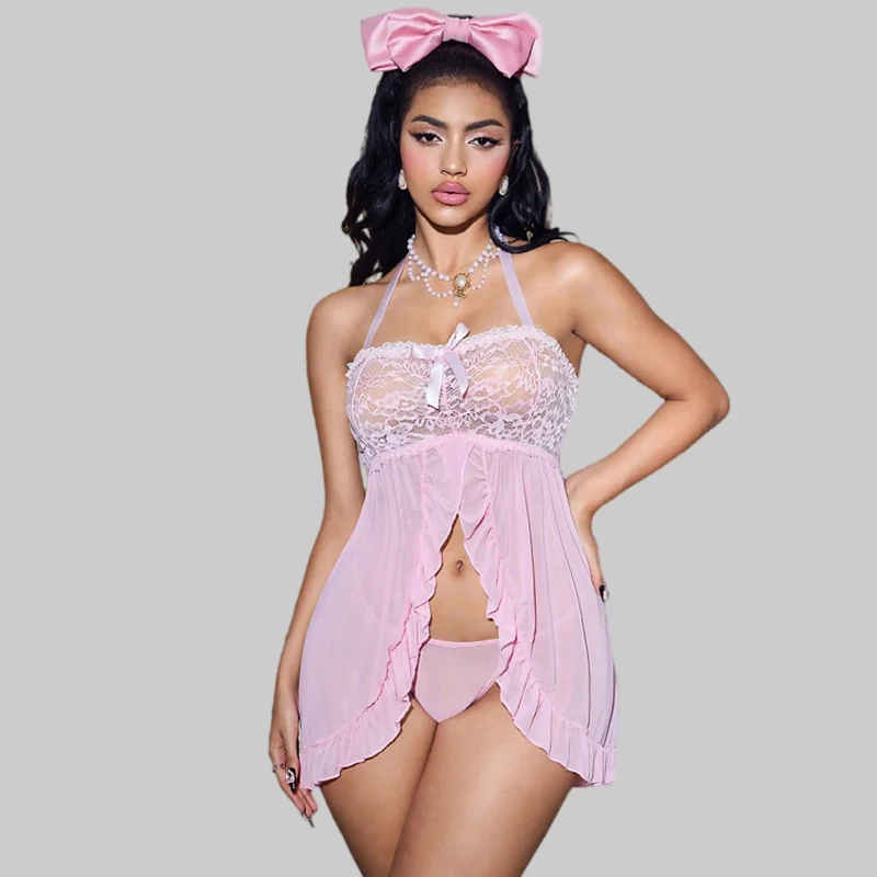 Tornova Erotic Halter Sleeping Skirt Mesh Sexy See-through Slit Backless Slim Pure Desire Seductive Hollow Intimate Pajamas Set
Tornova Erotic Halter Sleeping Skirt Mesh Sexy See-through Slit Backless Slim Pure Desire Seductive Hollow Intimate Pajamas Set