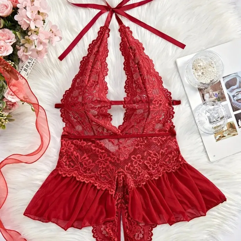 Elegant Nightgown Sexy Lace Bodysuit Hanging Neck Camisole Sexy Clothing Dress Sleeveless Nightdress Lace Corset Skirt Cosplay
Elegant Nightgown Sexy Lace Bodysuit Hanging Neck Camisole Sexy Clothing Dress Sleeveless Nightdress Lace Corset Skirt Cosplay