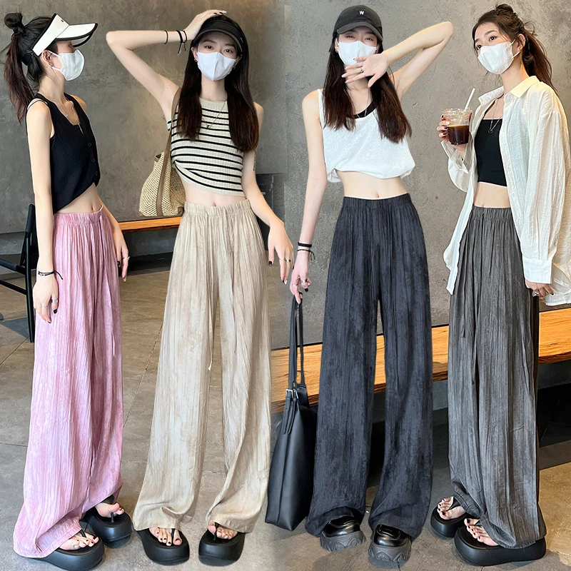 Summer Ladies Woman Ice Silk Pants Hot Wide Leg Thin Women Trousers Straight Fit Comfortable Loose Elastic Pant P11
Summer Ladies Woman Ice Silk Pants Hot Wide Leg Thin Women Trousers Straight Fit Comfortable Loose Elastic Pant P11