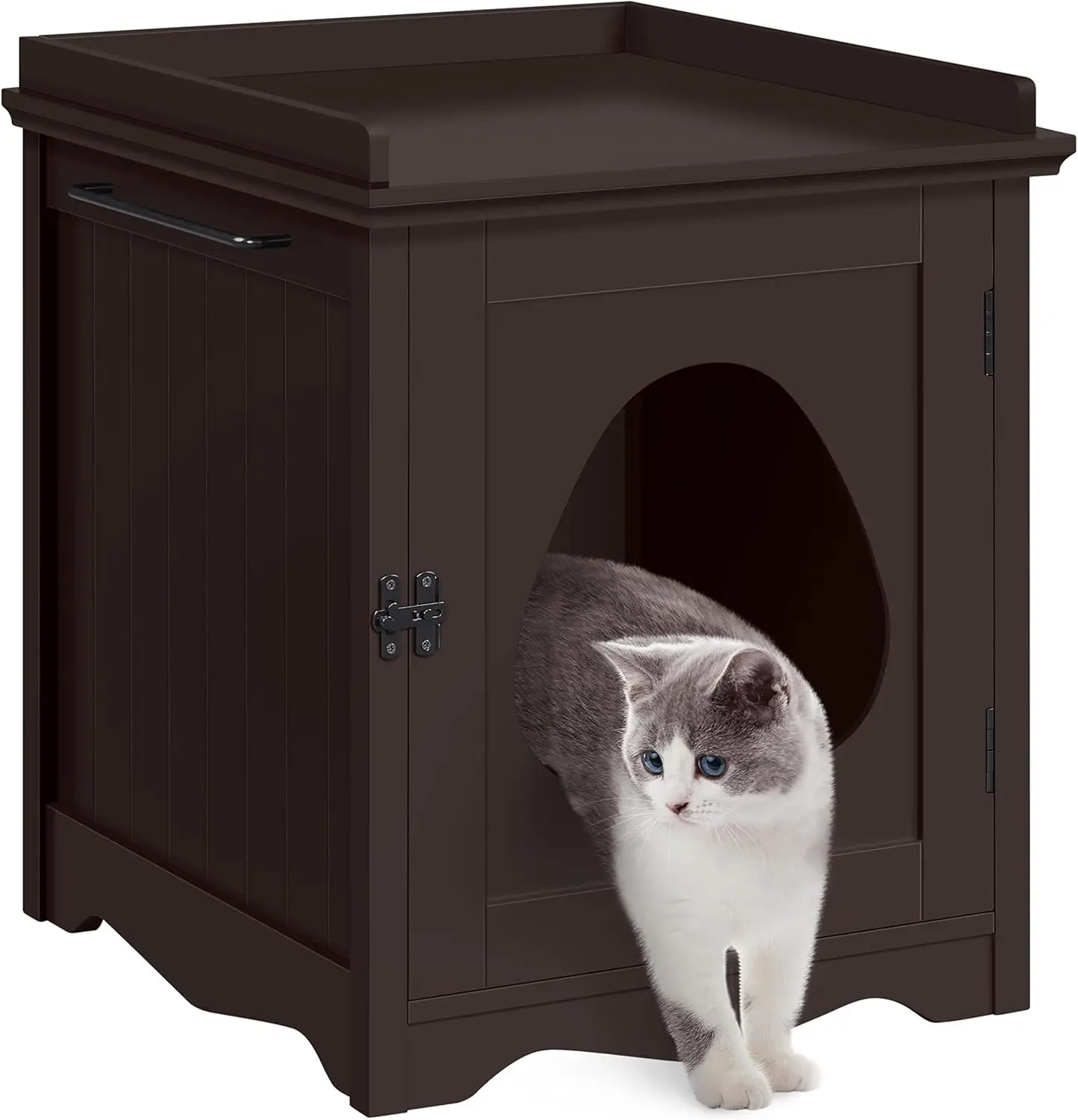 Hidden Cat Litter Box Furniture, Side Table with Towel Bar, Wooden Enclosure, Indoor Pet House, Espresso
Hidden Cat Litter Box Furniture, Side Table with Towel Bar, Wooden Enclosure, Indoor Pet House, Espresso