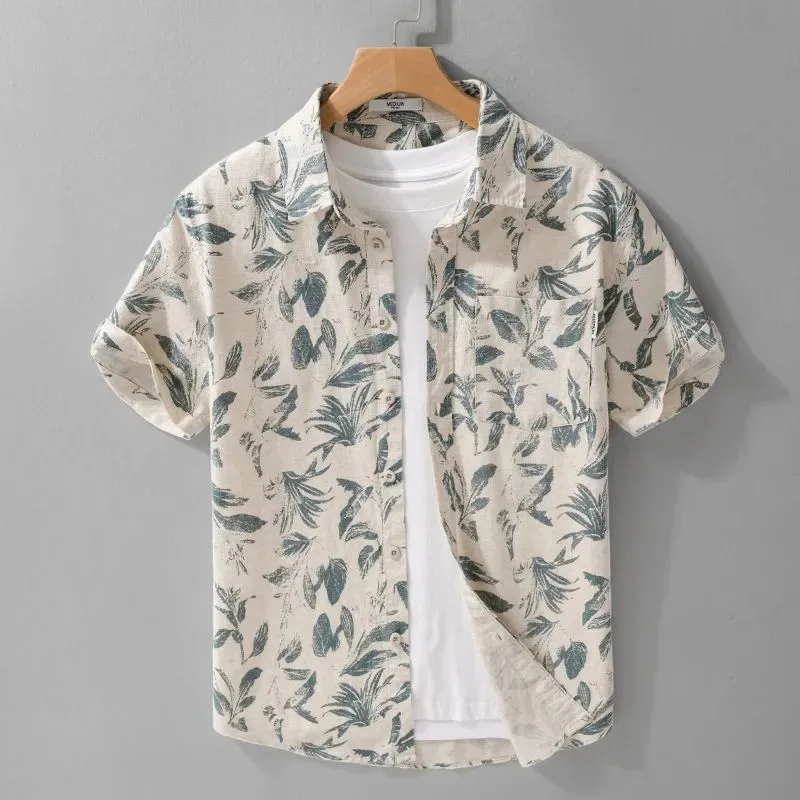 Vacation Leaf Print Linen Blend Short Sleeve Shirt Mens Lapel Casual Breathable Top
Vacation Leaf Print Linen Blend Short Sleeve Shirt Mens Lapel Casual Breathable Top