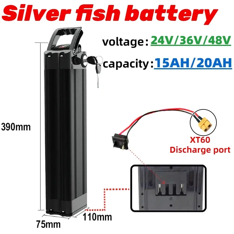 KC certified 36V/48V Silver fish battery 20000Ah Bottom discharge 18650 Li-ion Battery pack for 350W 500W E-bicycles XT60 PLUG
KC certified 36V/48V Silver fish battery 20000Ah Bottom discharge 18650 Li-ion Battery pack for 350W 500W E-bicycles XT60 PLUG