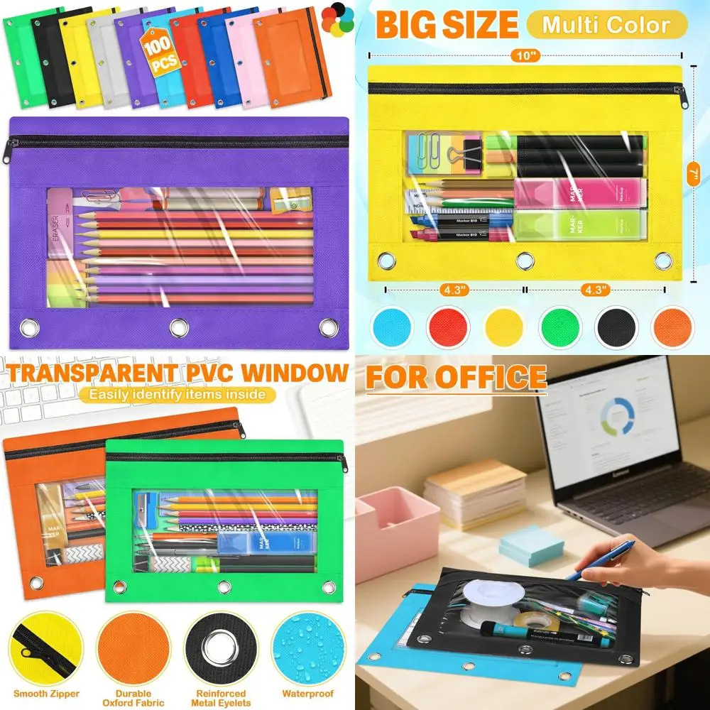 Pencil Pouch for 3 Ring Binder, 100 Packs Zipper Pencil Pouch Bulk in 10 Colors, Pencil Case for Binder with Clear Window for Sc
Pencil Pouch for 3 Ring Binder, 100 Packs Zipper Pencil Pouch Bulk in 10 Colors, Pencil Case for Binder with Clear Window for Sc
