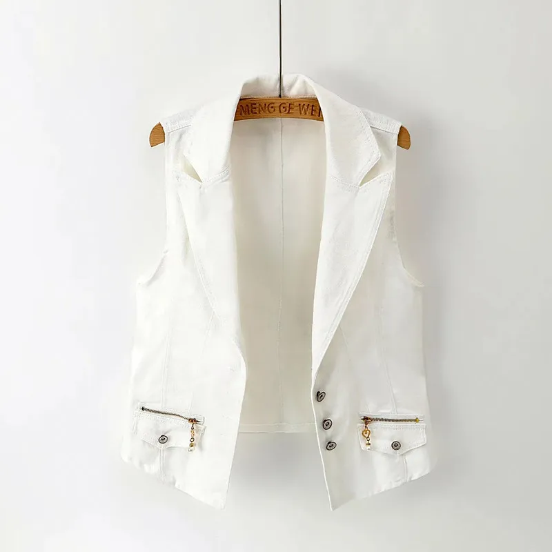 White Vest Women Vintage Suit collar Korean Fashion Female Casual Slim Short Denim Waistcoat Solid Spring Jean Sleeveless Jacket
White Vest Women Vintage Suit collar Korean Fashion Female Casual Slim Short Denim Waistcoat Solid Spring Jean Sleeveless Jacket