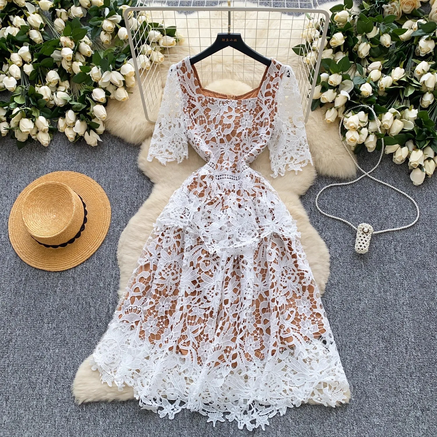 Elegant Hollow Out Embroidery Lace Long Dresses Women Summer Holiday Short Sleeve Flower Retro Midi Evening Party Vestidos
Elegant Hollow Out Embroidery Lace Long Dresses Women Summer Holiday Short Sleeve Flower Retro Midi Evening Party Vestidos