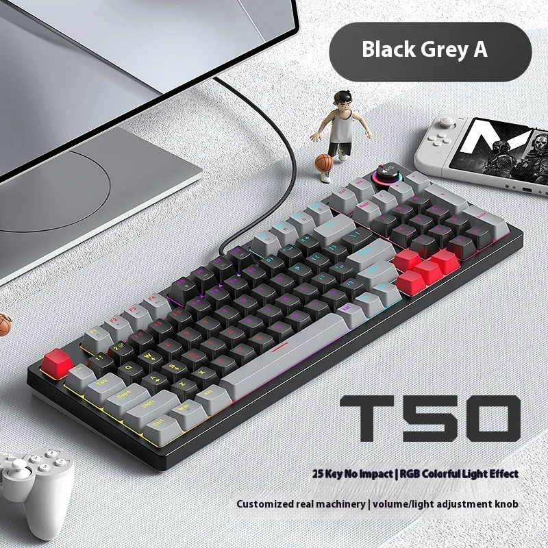 T-Wolf Thunderwolf T50 Mechanical Keyboard Rgb Luminous Esports Game 97-Key Customized Double Spelling With Knob
T-Wolf Thunderwolf T50 Mechanical Keyboard Rgb Luminous Esports Game 97-Key Customized Double Spelling With Knob