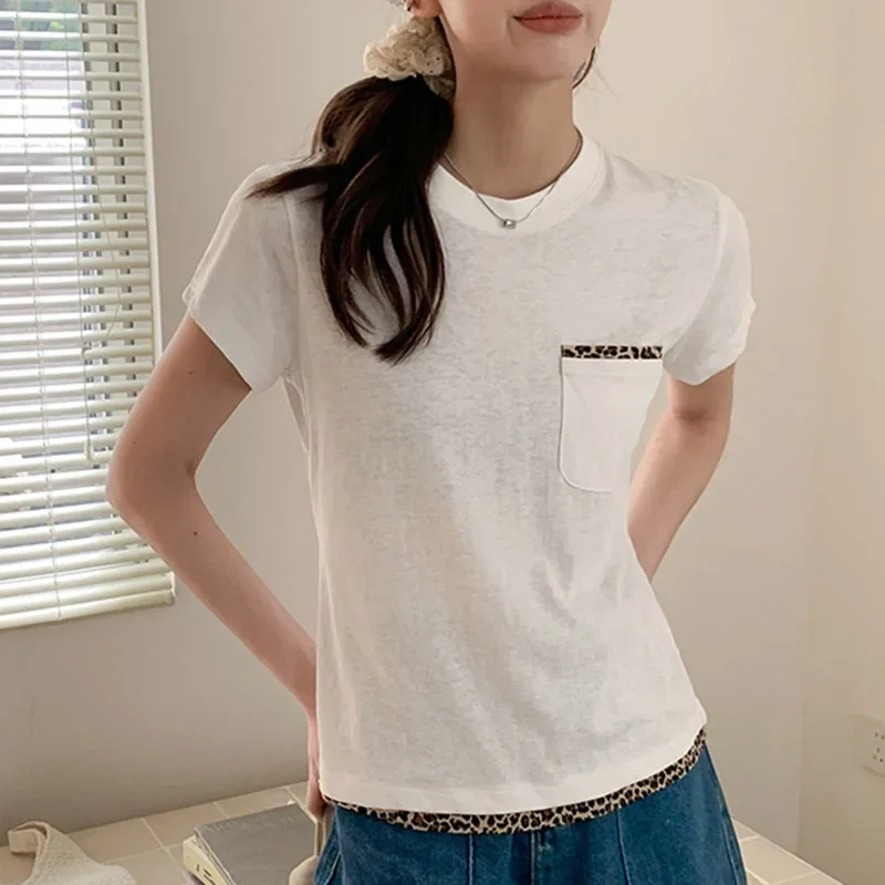 Summer Leopard Print Patchwork Short Sleeve T Shirt Women 2025 Casual Tshirts Korean Fashion Tops Woman O Neck Y2K Tees Female
Summer Leopard Print Patchwork Short Sleeve T Shirt Women 2025 Casual Tshirts Korean Fashion Tops Woman O Neck Y2K Tees Female