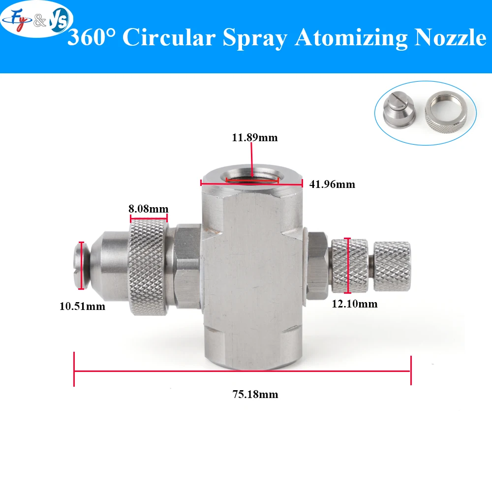 SS 360° Circular Spray Atomizing Nozzle Two-Fluid Atomizer for Industrial Cleaning Equipment Part Production Cooling Humidifying
SS 360° Circular Spray Atomizing Nozzle Two-Fluid Atomizer for Industrial Cleaning Equipment Part Production Cooling Humidifying