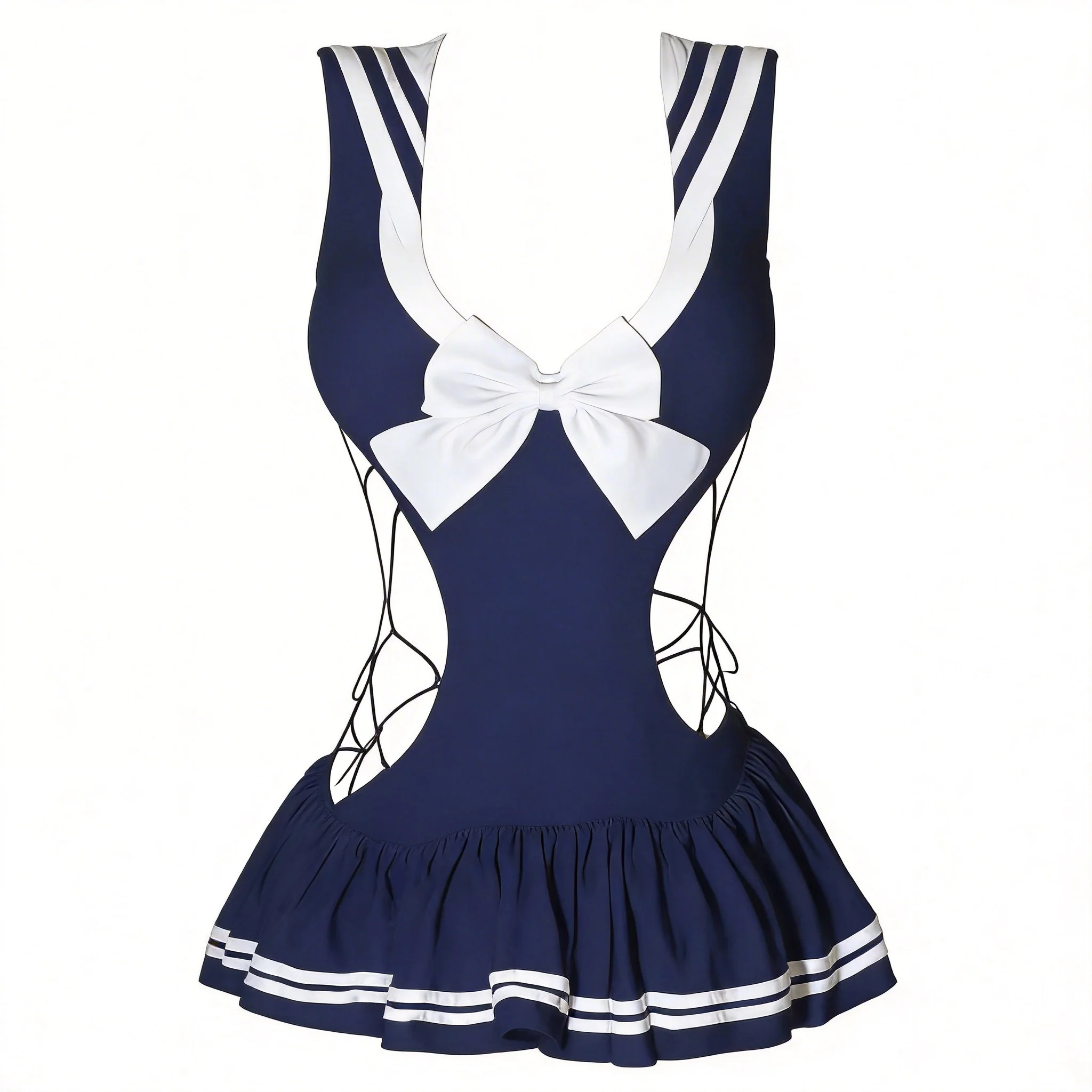 LISM Sexy Women's Navy Sailor-Style One-Piece Swimsuit - Deep V-Neck with Bow Side Lace-Up Ruffled Hem Conservative Slimming
LISM Sexy Women's Navy Sailor-Style One-Piece Swimsuit - Deep V-Neck with Bow Side Lace-Up Ruffled Hem Conservative Slimming