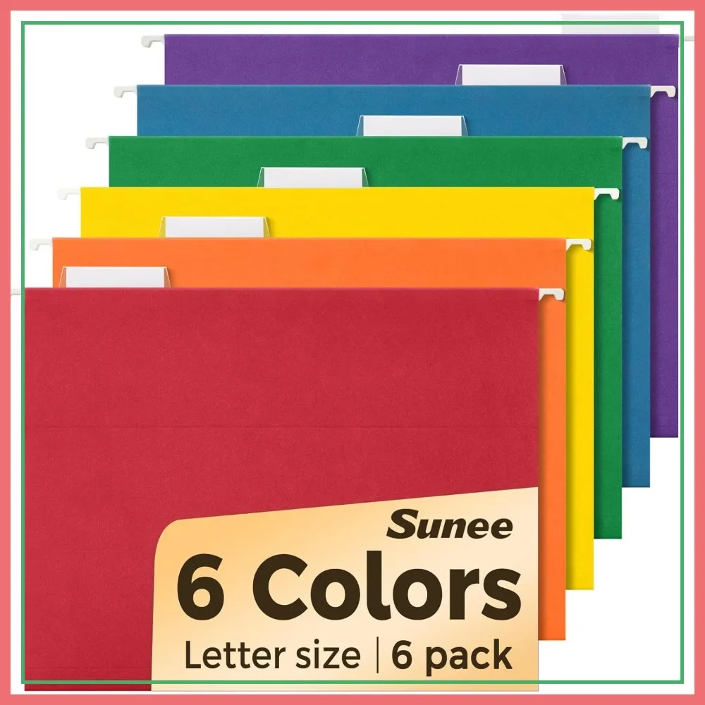 6 Pack Hanging File Folders Letter Size with 1/5-Cut Tabs for Home Office Organization, Assorted Colors
6 Pack Hanging File Folders Letter Size with 1/5-Cut Tabs for Home Office Organization, Assorted Colors