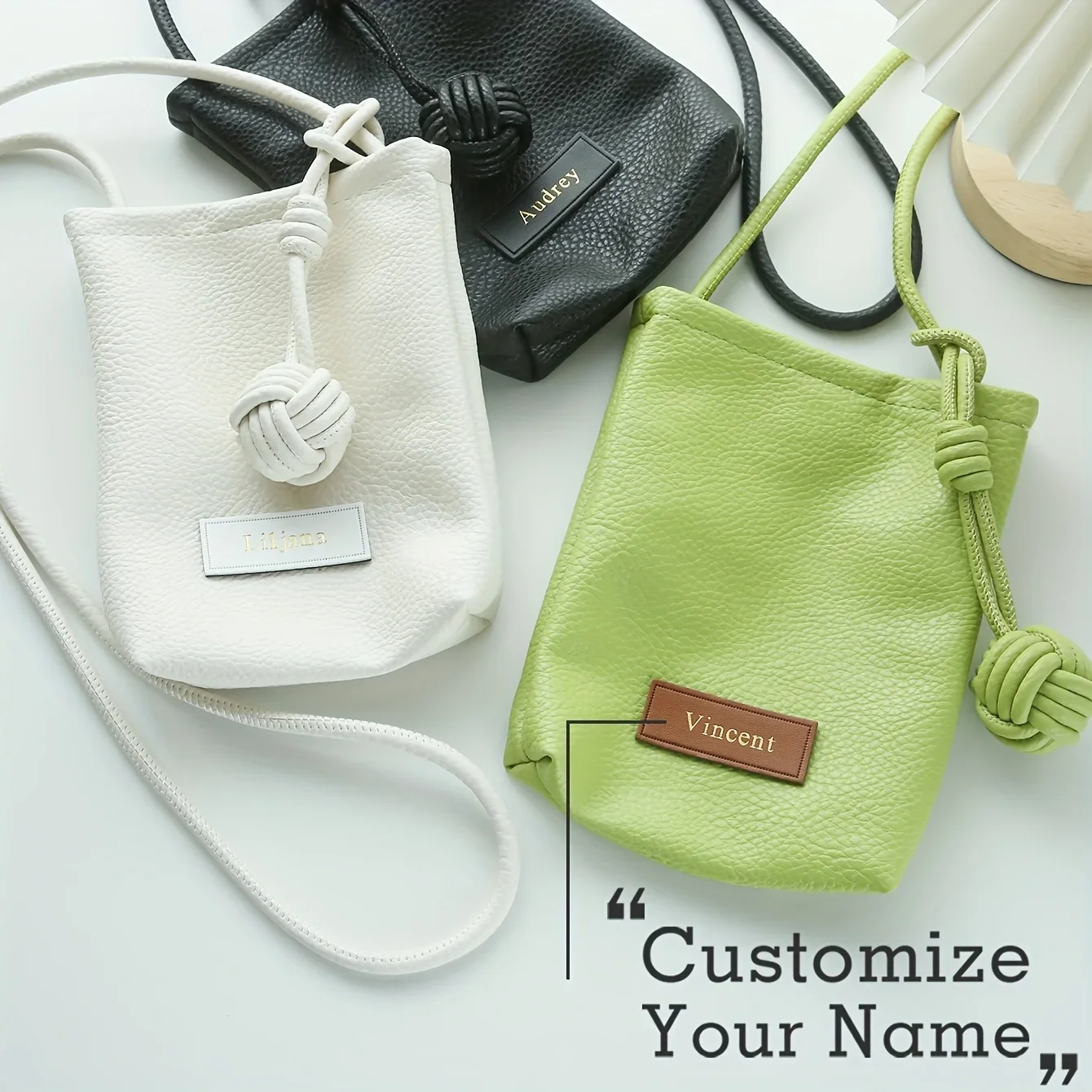 Custom Logo Name Mini Crossbody Bags Customized Faux Leather Small Bags with Chic Knot Lightweight Purses with Adjustable Strap
Custom Logo Name Mini Crossbody Bags Customized Faux Leather Small Bags with Chic Knot Lightweight Purses with Adjustable Strap