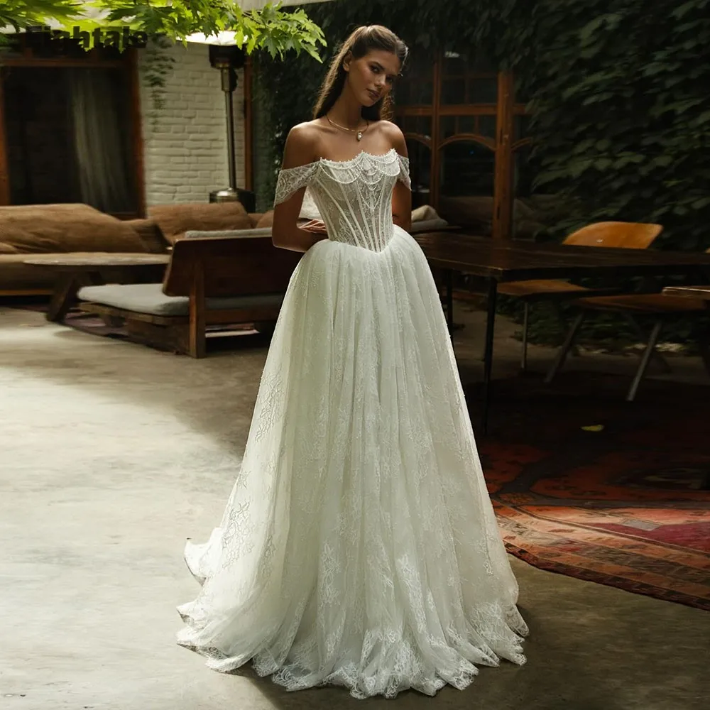 Eightale Boho Wedding Dress Off Shoulder Lace Beaded Arabic Customized Ivory A-Line Bridal Gown Vestido De Novias
Eightale Boho Wedding Dress Off Shoulder Lace Beaded Arabic Customized Ivory A-Line Bridal Gown Vestido De Novias