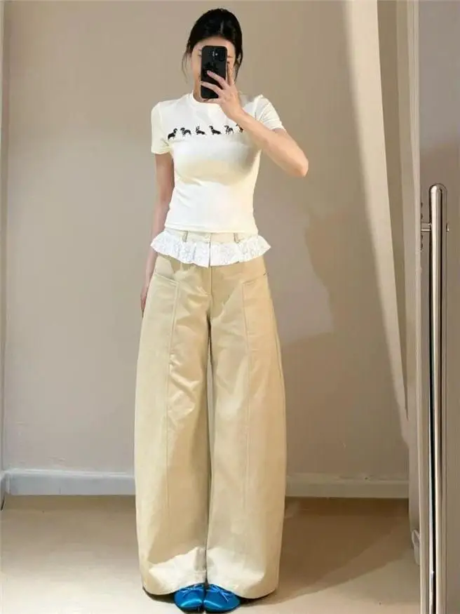 Джинсы цвета хаки с кружевом и воланами, женские утягивающие свободные широкие брюки с высокой талией, повседневные джинсовые брюки с вышивкой
Джинсы цвета хаки с кружевом и воланами, женские утягивающие свободные широкие брюки с высокой талией, повседневные джинсовые брюки с вышивкой