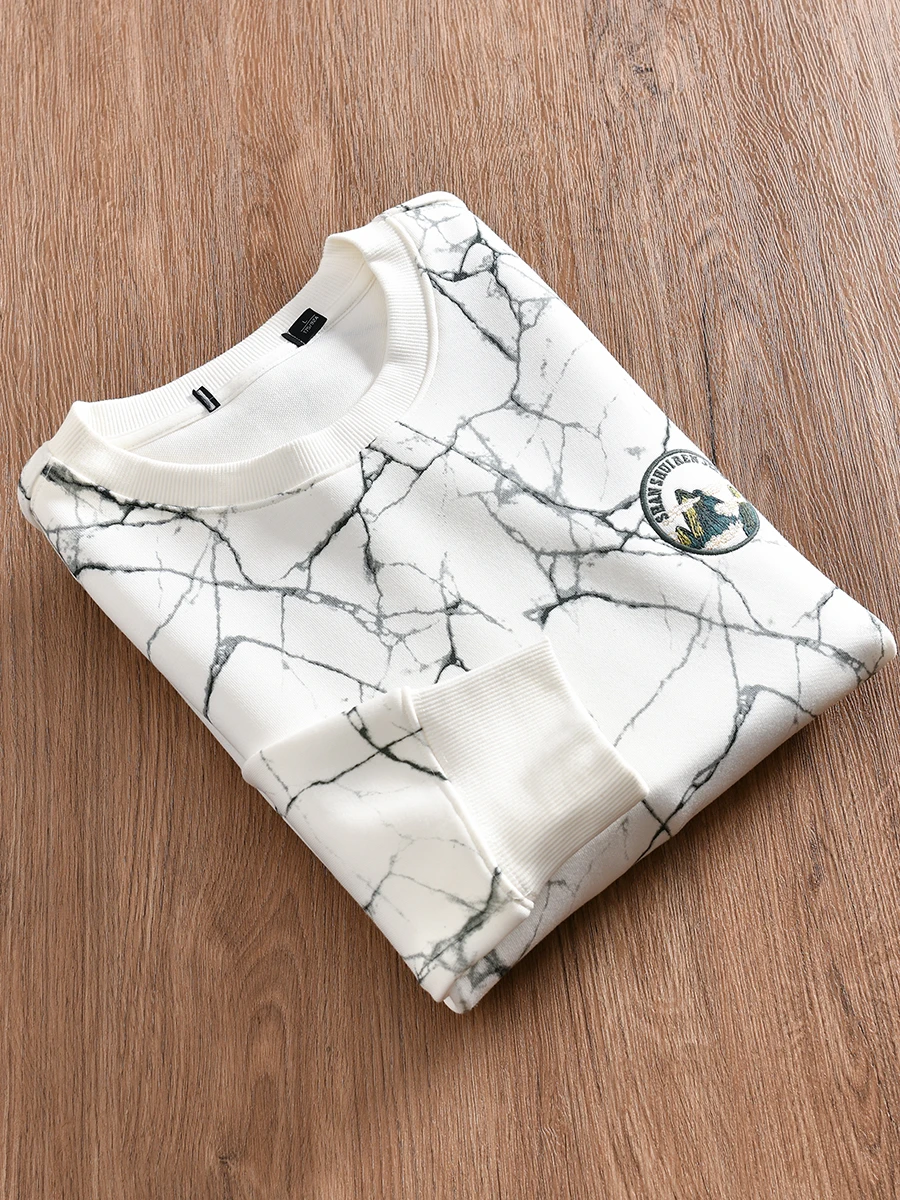 Men's Fashionable Loose round Neck Sweatshirt Air Layer Marble Texture Straight Tube Long Sleeve Breathable Casual Streetwear
Men's Fashionable Loose round Neck Sweatshirt Air Layer Marble Texture Straight Tube Long Sleeve Breathable Casual Streetwear