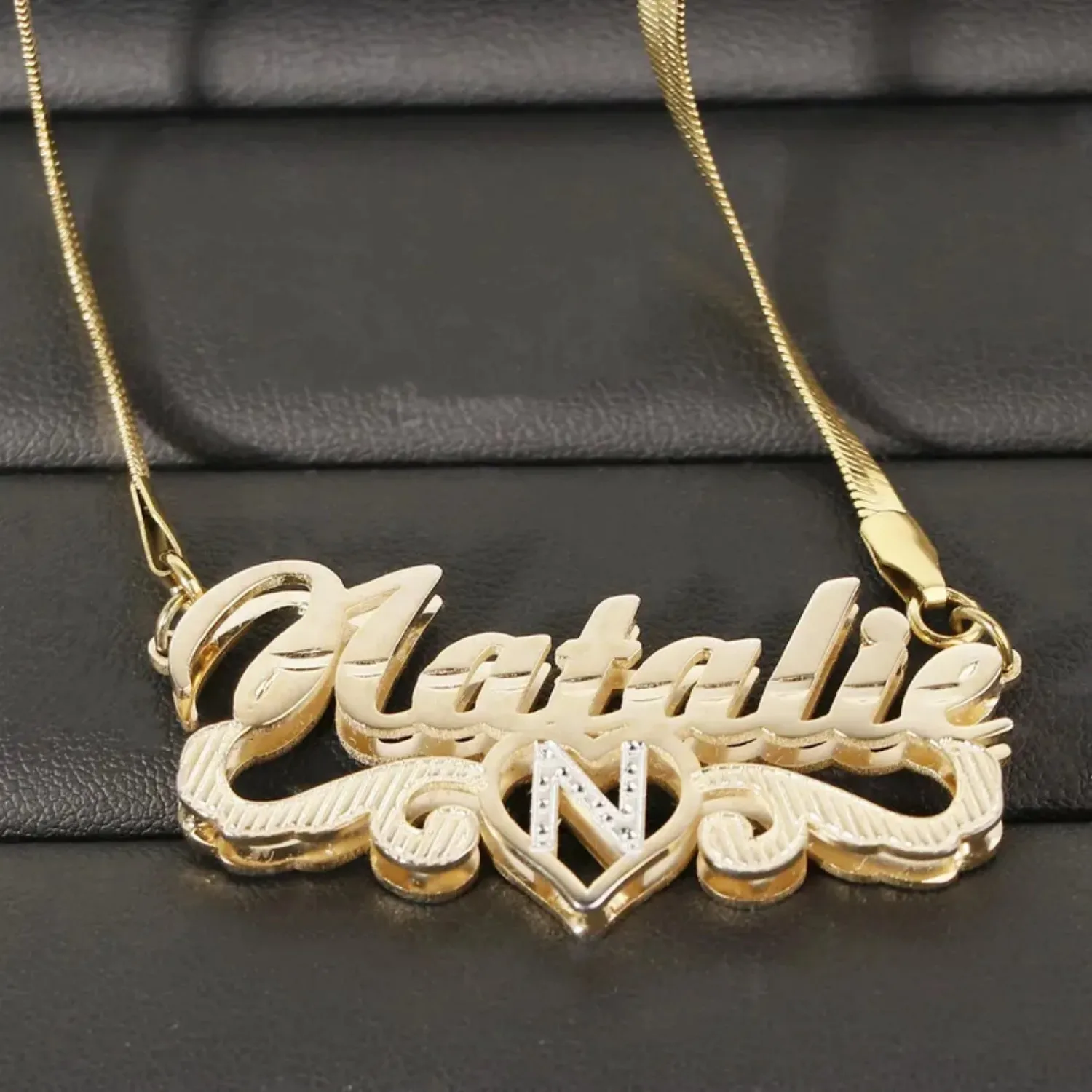 Personalized Name Necklace Flat Snake Chain Two Tone Double Layer Heart Initial Pendant 18K Gold Plated Gift for Women Jewelry
Personalized Name Necklace Flat Snake Chain Two Tone Double Layer Heart Initial Pendant 18K Gold Plated Gift for Women Jewelry