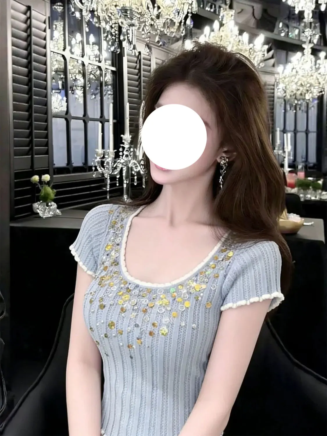 Blue Knitted Short Sleeve T-Shirt Women's Slim Fit Glitter round Neck Top Ear Look Lace Trim Breathable Comfortable Polyester...
Blue Knitted Short Sleeve T-Shirt Women's Slim Fit Glitter round Neck Top Ear Look Lace Trim Breathable Comfortable Polyester...