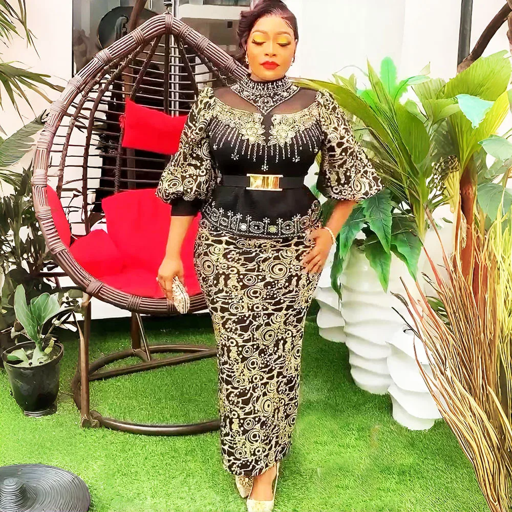 Large size fashionable solid color women's clothing African bronzing hot diamond printing set cross-border waist dress temperame
Large size fashionable solid color women's clothing African bronzing hot diamond printing set cross-border waist dress temperame